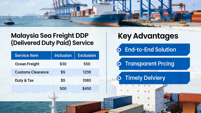 Malaysia Sea Freight DDP Shipping with Two-Way Customs Clearance, Tax Included, and Real-Time Tracking for Door-to-Door Service
