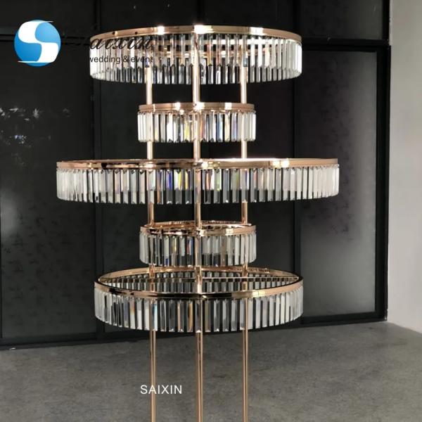 Table Tall Gold Wedding Crystal Centerpiece Gold 4 Layers Custom Metal 130x80cm