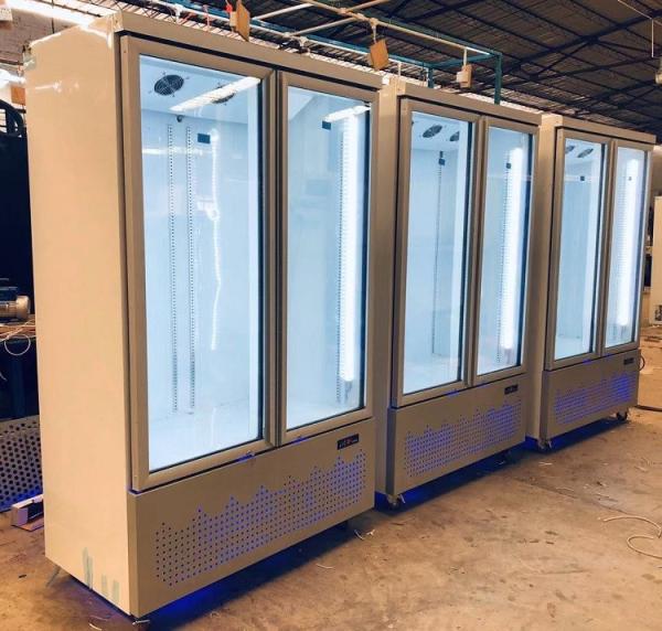 Upright Commercial Beverage Refrigerator , Bottom Mount Double Door Display Freezer