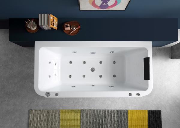 Massage Bathtub With Integrated Apron And Freestanding Chrome Waterfall Tap