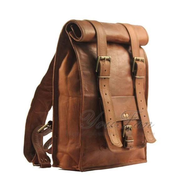 Mens Vintage Roll On Laptop Backpack leather rucksack