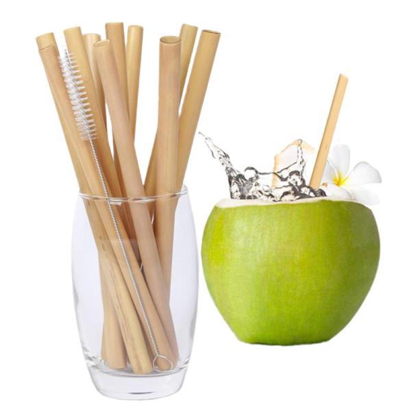 Reusable Eco Friendly 20x0.8cm Reusable Bamboo Drinking Straws With Brush