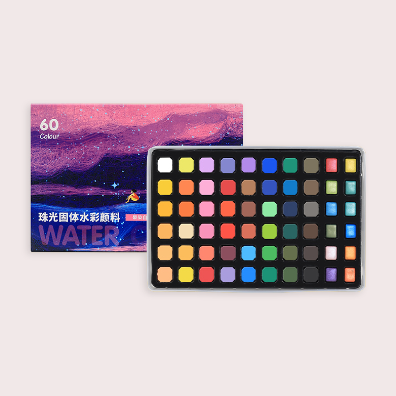 OEM wholesale 60colors artist kids drawing solid pearlescent watercolor painting set