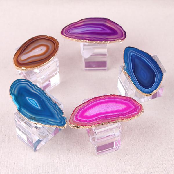 PORTABLE Square-shape Crystal Buckle Napkin Ring made of Natural Agate Stone for Elegant Table Setting
