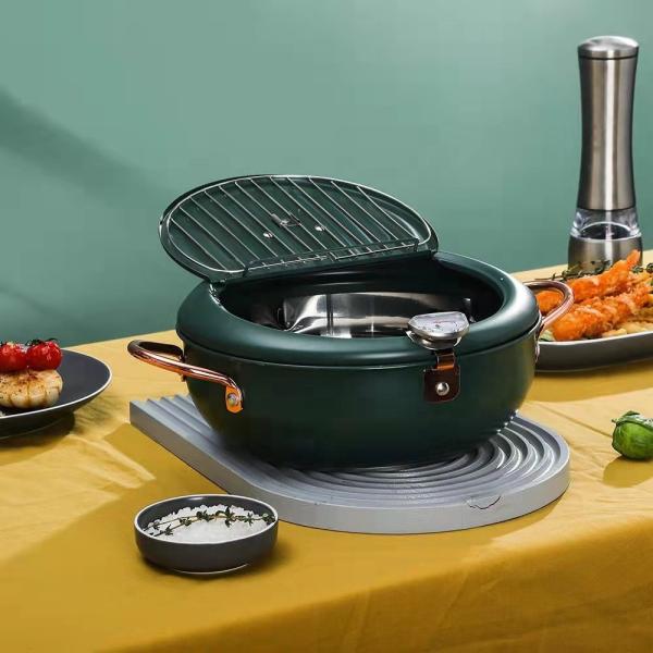 Kitchen Green Deep Frying Pots Temperature Control Stainless Steel Cooking Pot