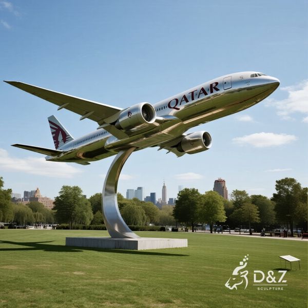 Stainless Steel Customizable Passenger Aircraft Sculpture for Outdoor Decoration and Aviation Art