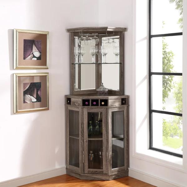 Wooden Crate Corner Wine Bar Cabinet rack Home Furniture