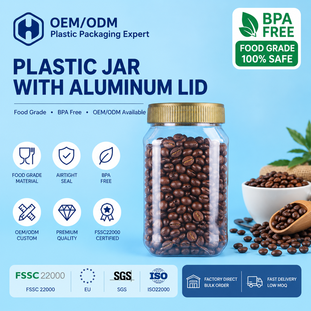 PET Jar For Coffee Beans Ground Coffee And Food Retail Packaging Evaluation