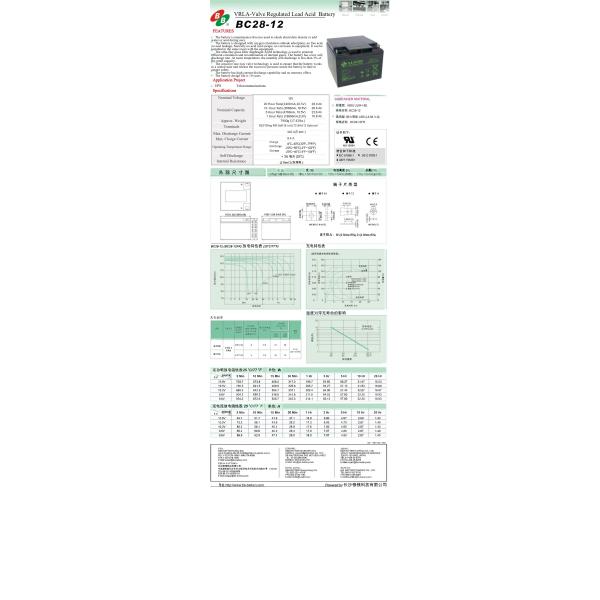 BB Battery BC28-12 12V 28Ah Best Energy Storage Maintenance Free Rechargeable VRLA Battery 28Ah for Electric Power