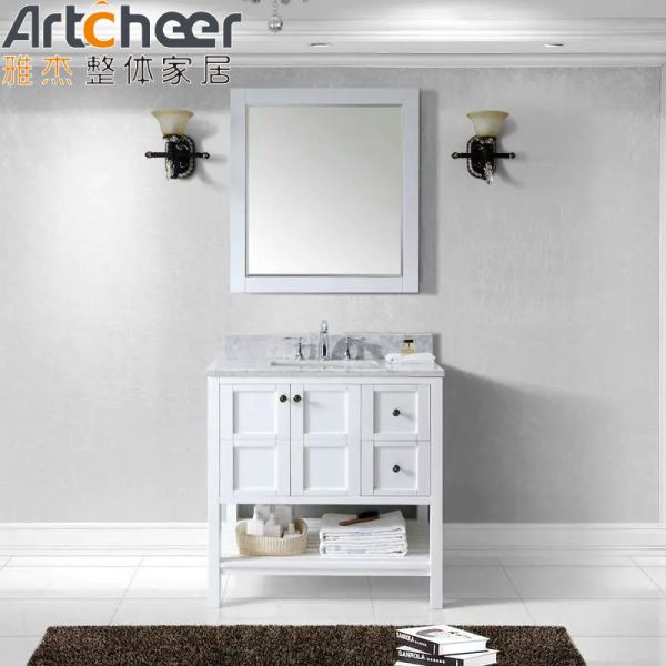 Modern Bathroom Vanity with Solid Wood Frame and Carrara Marble Countertop Vanity Combo