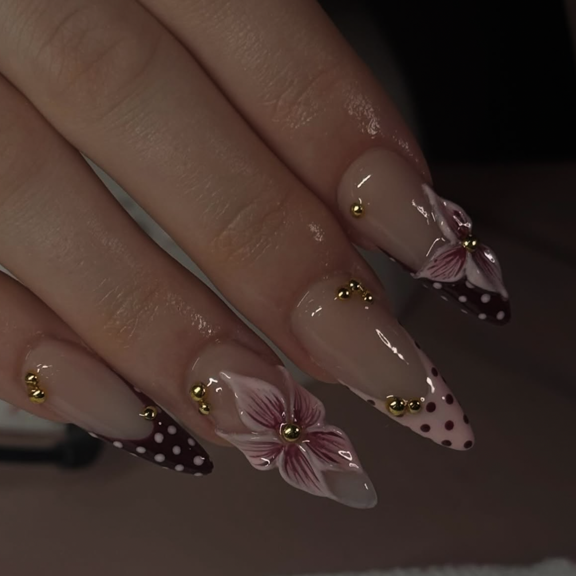 24 Pcs Flower Design French 3D Artificial Nails No Nail Damage