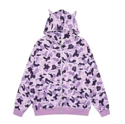 All Over Printed Oversize Hoodie Cotton Zip Up Sweatshirt Anti Wrinkle
