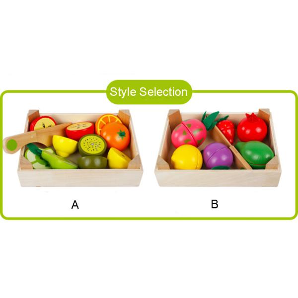 Colored 19cm Wooden Fruit Cutting Set Toy Kid Education
