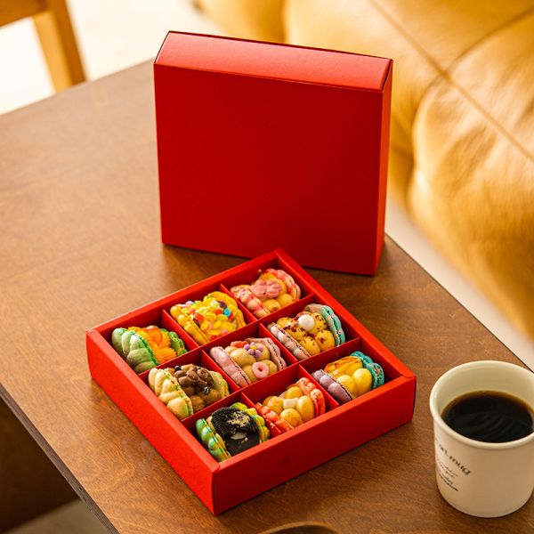 Caja de regalo de macarrones transparentes de alta calidad Envasado de macarrones con 9 celdas Caja de postres para el Día de la Madre
