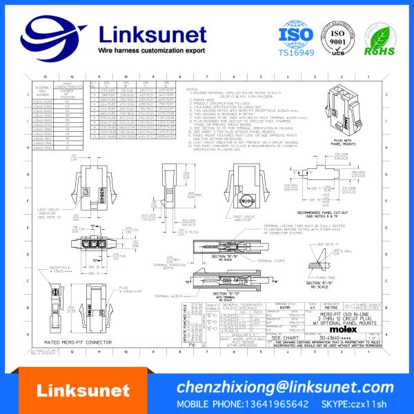 MOLEX 43640 - 0300 Male Female Electrical Connectors Single Row With Panel Mount Ears / Pitch 3.00mm