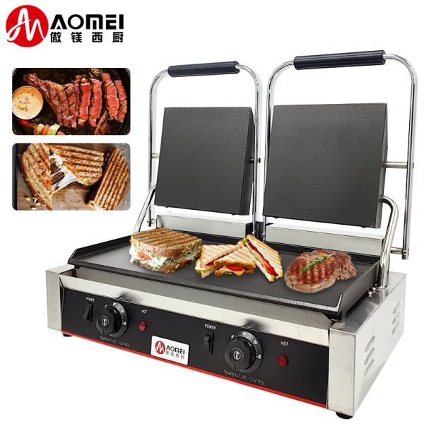 Commercial Kitchen Non-stick Electric Cast Iron Panini Contact Grill with 3600W Power