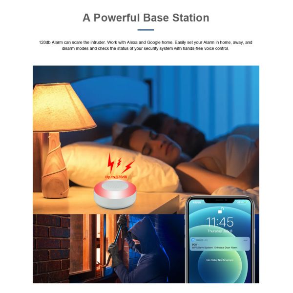 120dB Siren No-Contract DIY Home Security Alarm System with Alexa/Google Compatibility