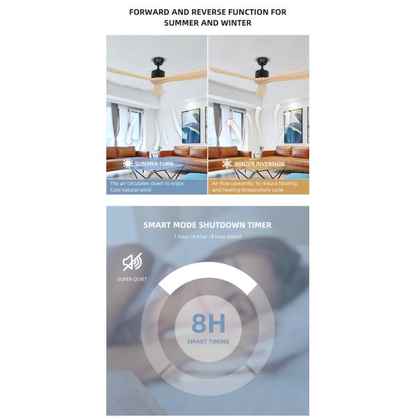 3 Blades 65w Iron Solid Wood Ceiling Fan Light 52Inch Led Indoor Ceiling Fan