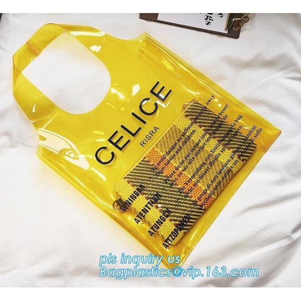 printed handle pvc bag pvc plastic bag, Stand up gift wine bottle packing recyclable PVC loop handle plastic bag, top se