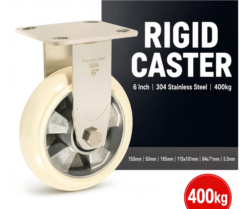6 Inch Rigid Caster 304 Stainless Steel 400kg PU Wheel Cold Storage & Corrosive Environments