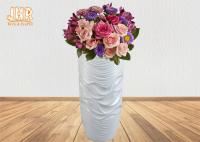 Vases blancs brillants à plancher de fibre de verre de profil onduleux pour les usines artificielles 3 morceaux