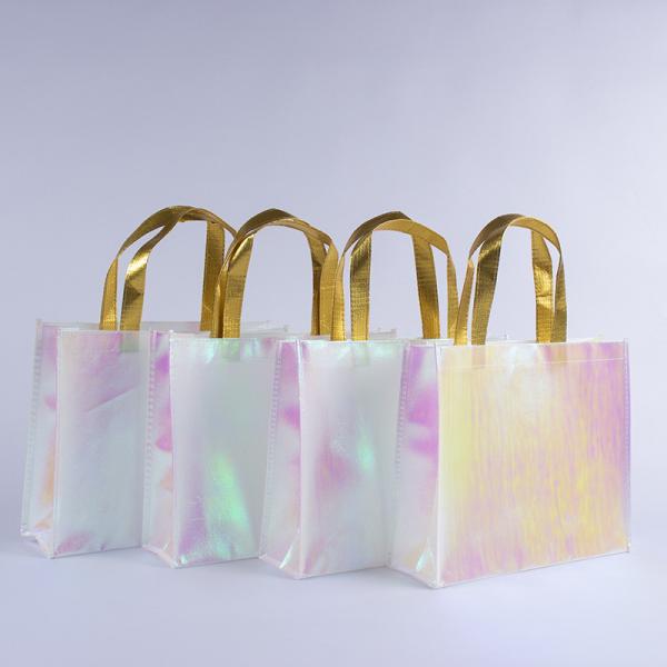 Exhibition Custom Logo Pink Holographic Non Woven Iridescent Tote Bag for Wedding Gift
