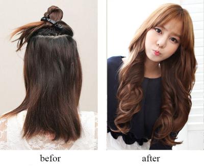 Popular Golden Synthetic Clip In Hair Extensions Long Curly Hair Weft