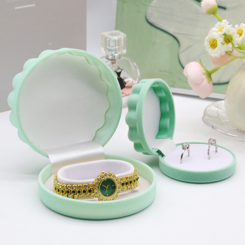 Simple Round Plastic Velvet Luxury Jewelry Box Set Large Double Ring And Earring Box Stylish