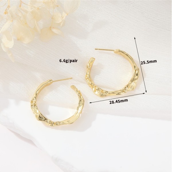 Popular Silver Needle Fashion C Ring Earring Vintage Old Gold Folded Irregular Women's Jewelry Earrings
