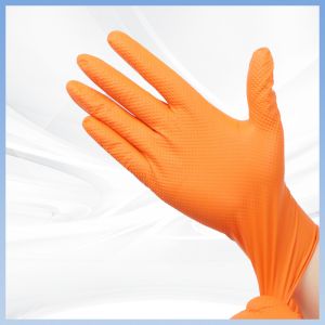 Бриллиантовый рисунок одноразовые нитриловые перчатки без порошка Уделенный оранжевый ежедневный защитный труд одноразовые нитриловые перчатки