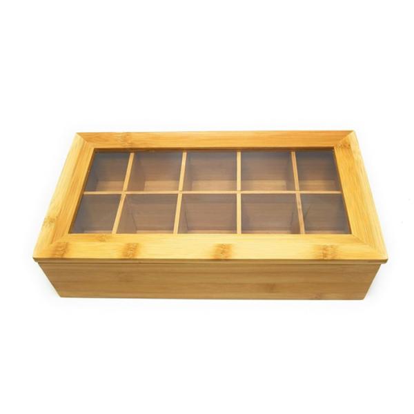 Small Bamboo Storage Organizer , Wooden Tea Box Adjustable Chest Compartments