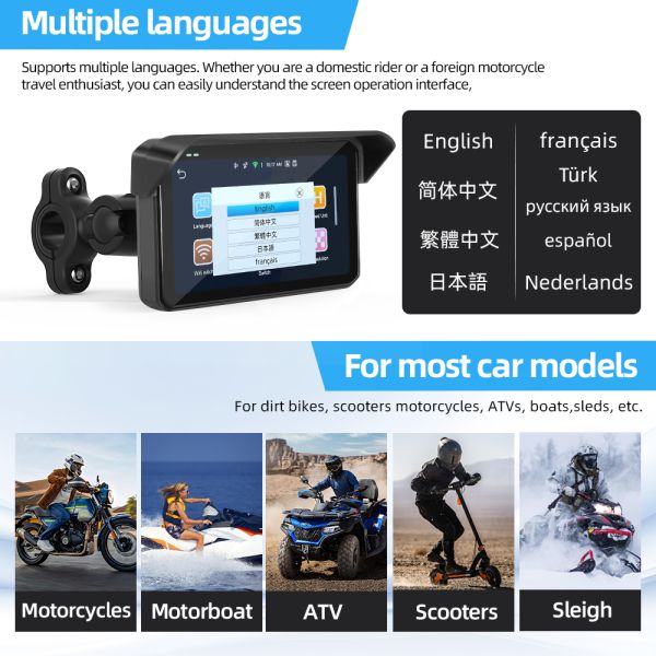 Motorcycle GPS Navigation Systems 5 Inch Motorcycle Carplay GPS Navigation Screen Moto Android Auto Touch Display Quick Easy Removal of Anti-theft