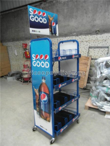 Supermarket Gondola Shelving Powder Coating Cola Merchandising Display Stand