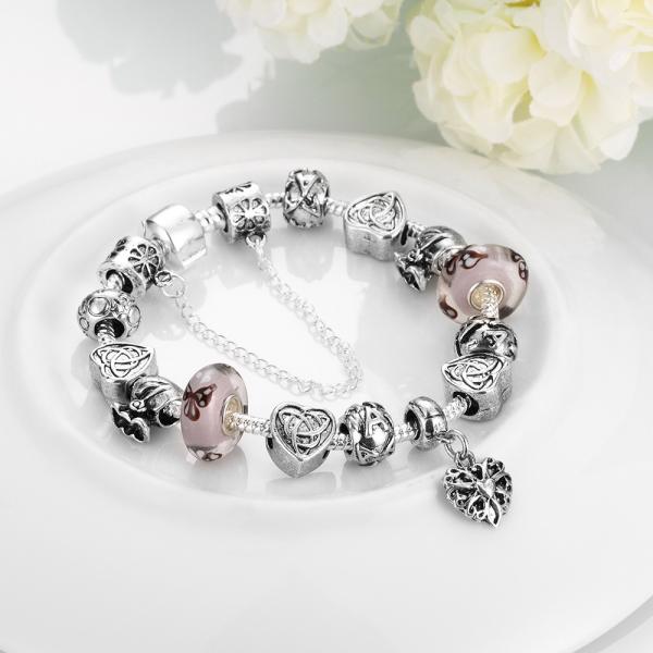 SJ Wholesale Vogue Vintage Alloy Jewelry Fantasy Ethnic Style Heart Shape Magnet Buckle Chain Handmade Glaze Bead Bracel