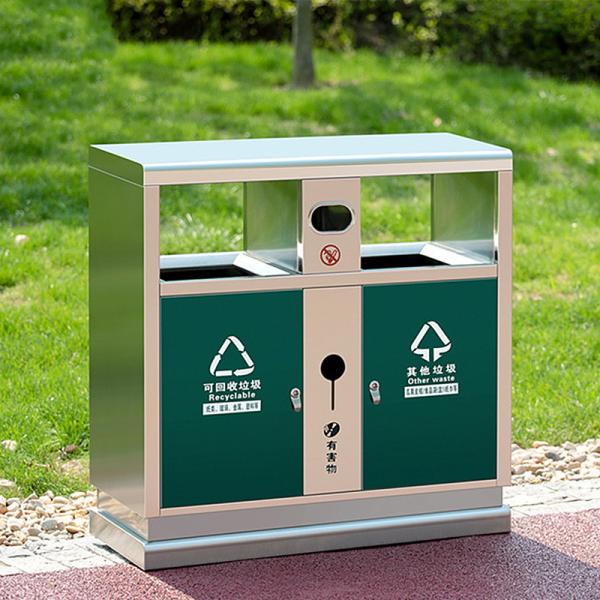 Green Double Barrel Trash Bin Large Outdoor Stainless Steel Recycle Garbage Bins