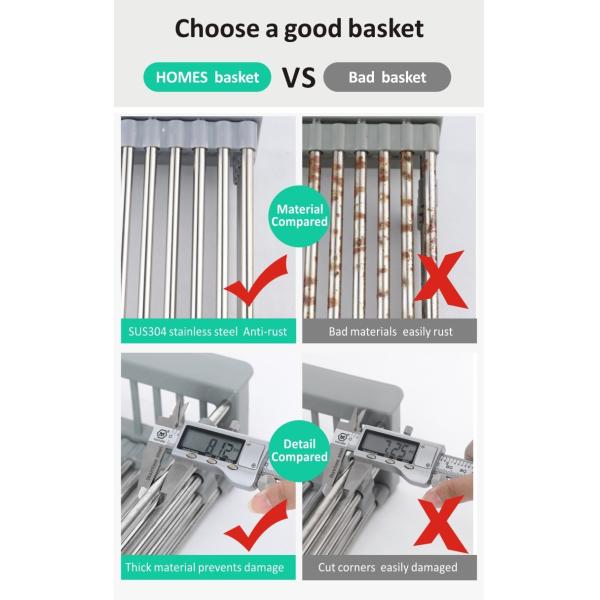 HOMES Stainless Steel Sink Accessory Adjustable Armrest Telescopic Kitchen Sink Drain Basket