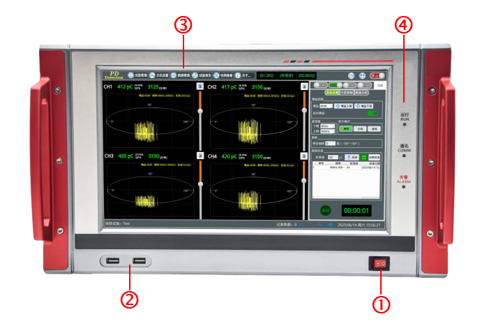 Digital Partial Discharge Detector with 4 Channel Measurement, IEC 60270 Compliance, and High Sensitivity <1pC for High Voltage Testing
