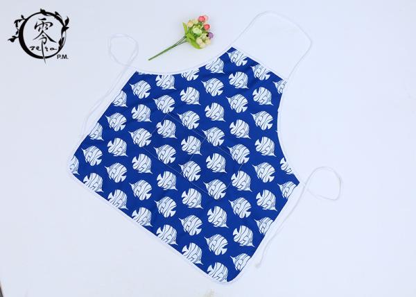 Cartoon Fish Pattern Canvas Adult Kitchen Aprons 3D Digital Printed Photo With Visible Center Pocket