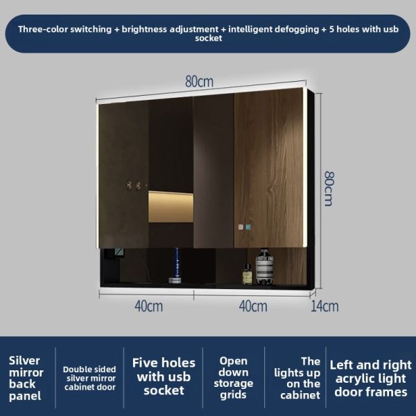 High Quality Smart LED Bathroom Vanity Storage Mirror Modern Design Defogging Feature Wall-Mounted for Hotels Apartments Villas