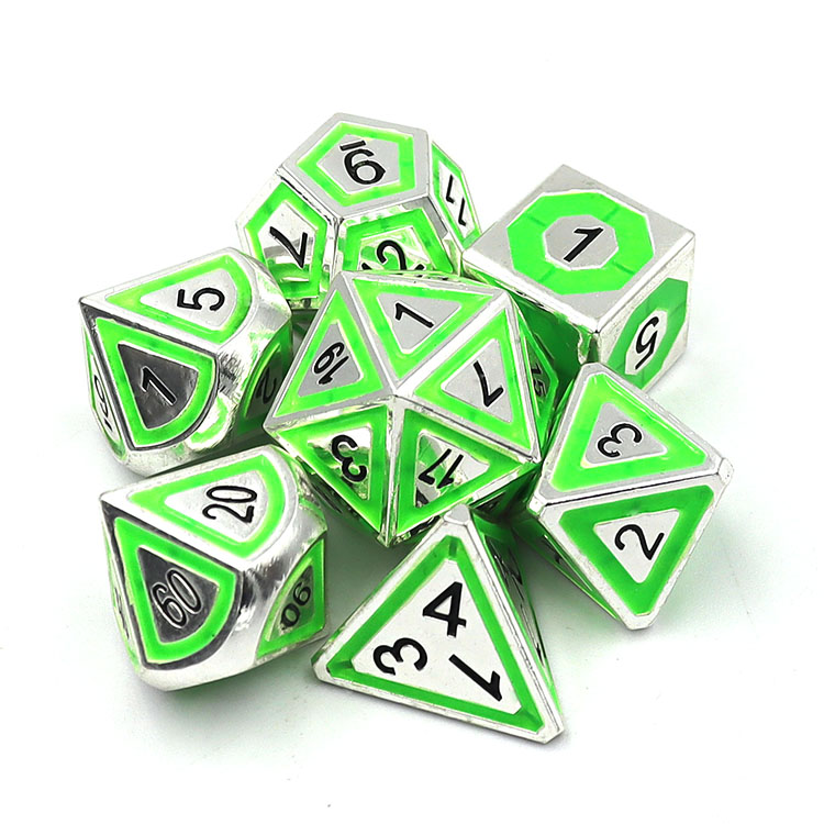 Wholesale Glow-in-Dark Zinc Alloy Metal Dice Set Customizable Polyhedral DND Dice for Role Playing Games