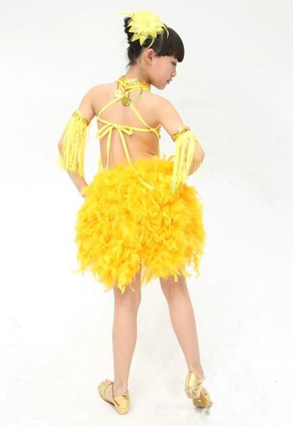 children's feather sequins Latin dance dress Tassel Latin dance costumes of the girls