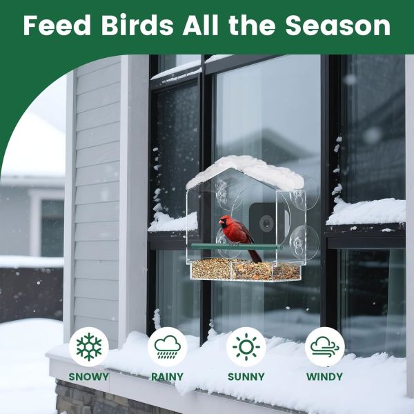 Window Bird Feeder with Camera, Wild Bird Feeders for Outdoors