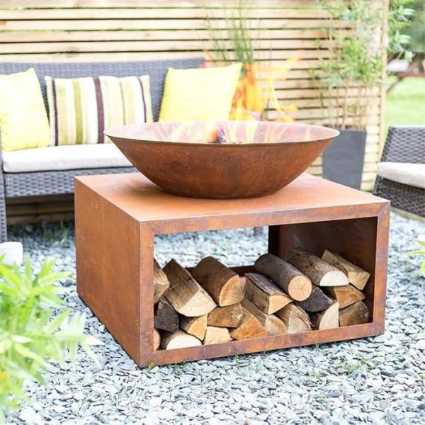 Outdoor Wood Burning Metal Bonfire Pit Corten Steel Fireplace With Log Grate