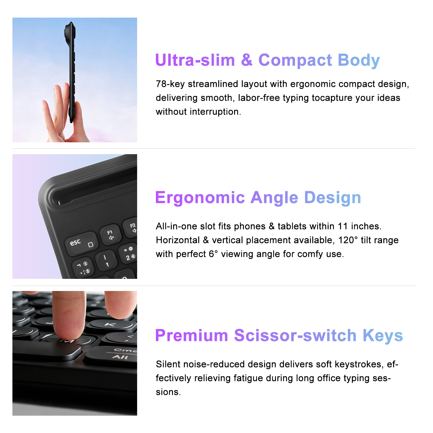 In Stock UK/US Layout Multi-Device BT Wireless Keyboard with Built-in Stand for IPad Tablet & iPhone Compact Design