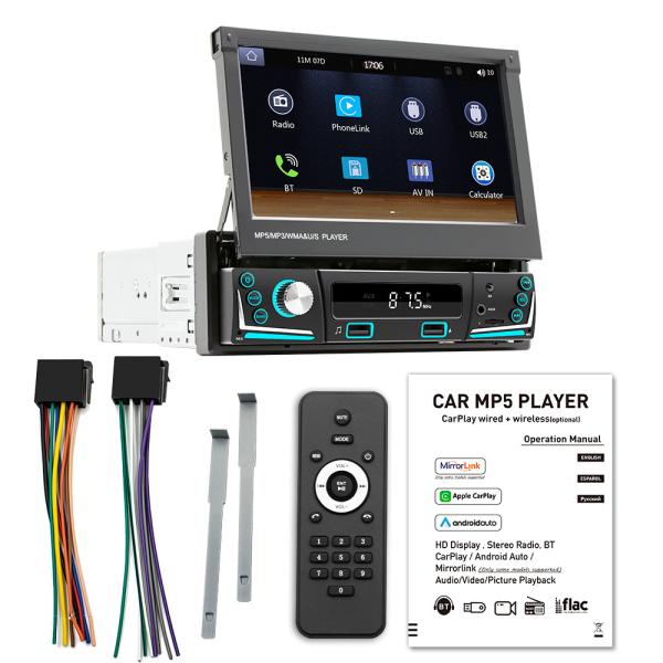 Creatall 7-Inch Retractable Screen All-in-One Wireless CarPlay Smart for Bluetooth Reverse Camera In-Car MP5 Player