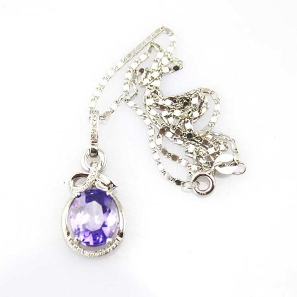 Sterling Silver Oval Pink Zircon Pendant and 925 Silver Chain Necklace (PSJ0268)