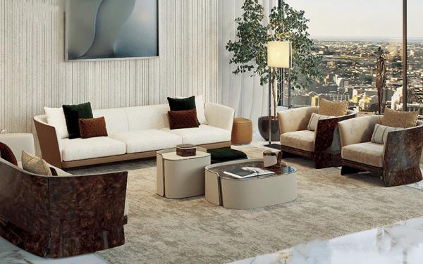 factory Luxury Modern Furnitures lounge  low seating Leather Sofa For Livingroom