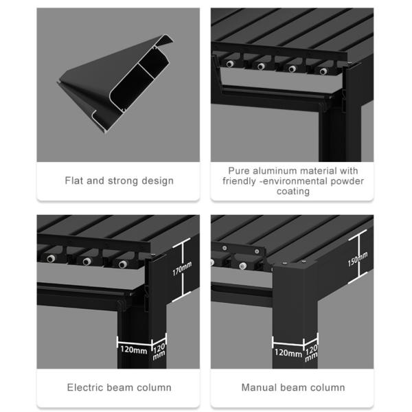 Adjustable Waterproof Louvered Pergola 13.5m Outdoor Gazebo With Retractable Roof