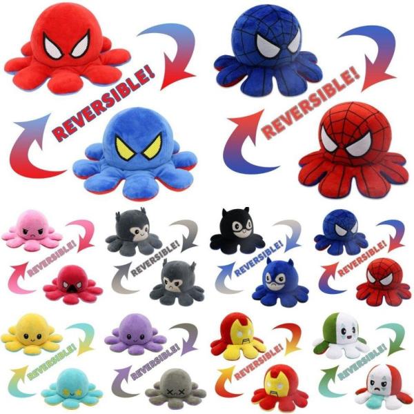 Marvel Spiderman Reversible Octopus Plush Toy Batman Iron Man Double-Sided Flip Stuffed Toys