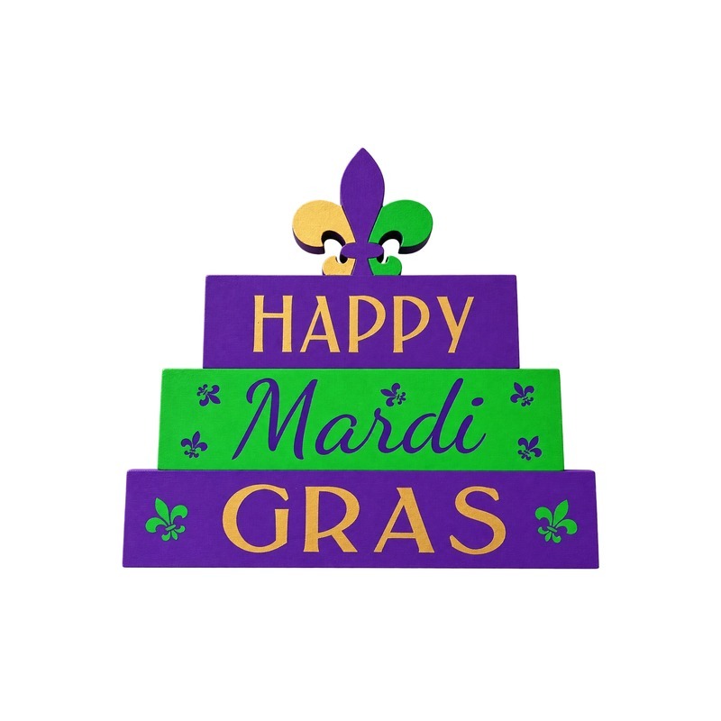 Custom Happy Mardi Gras Stacked Table Sign with OEM/ODM Customization for Seasonal Merchandising